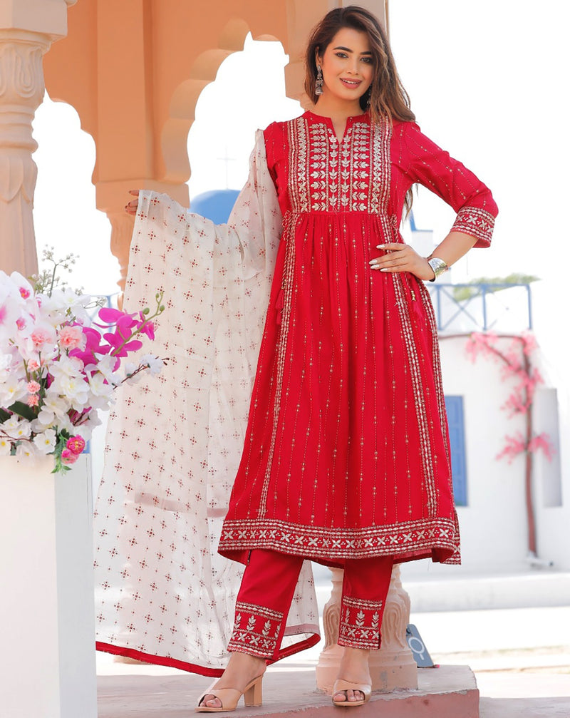 Premium Nayra Cut Kurti With Pant and Dupatta