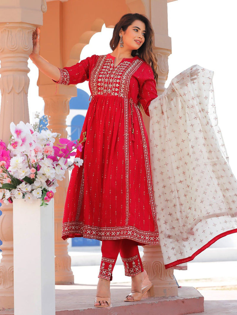 Premium Nayra Cut Kurti With Pant and Dupatta