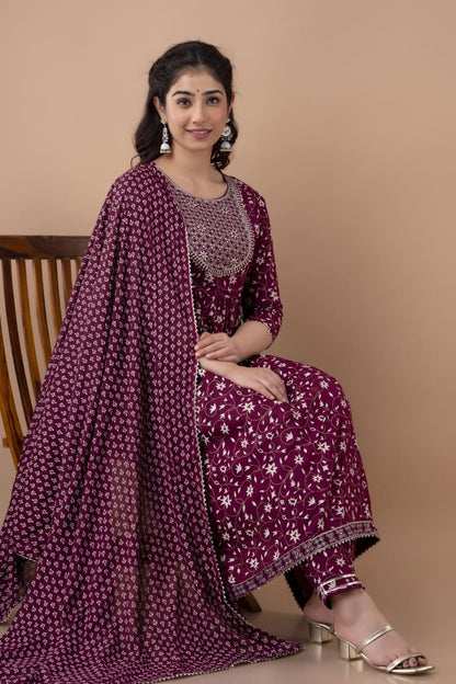 Premium Embroidered Nayra Cut Suit with Dupatta