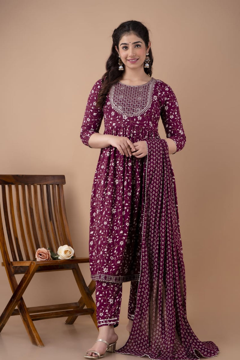 Premium Embroidered Nayra Cut Suit with Dupatta