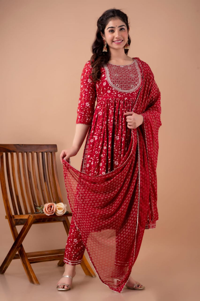 Premium Embroidered Nayra Cut Suit with Dupatta