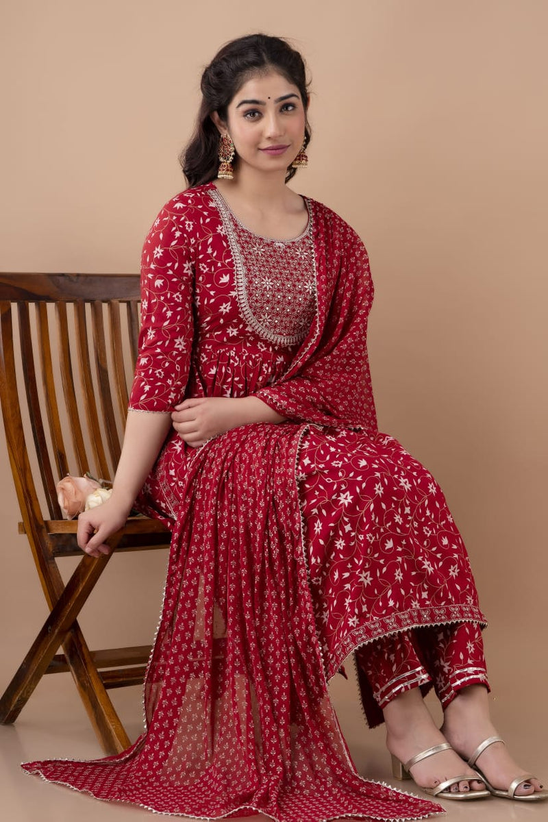 Premium Embroidered Nayra Cut Suit with Dupatta