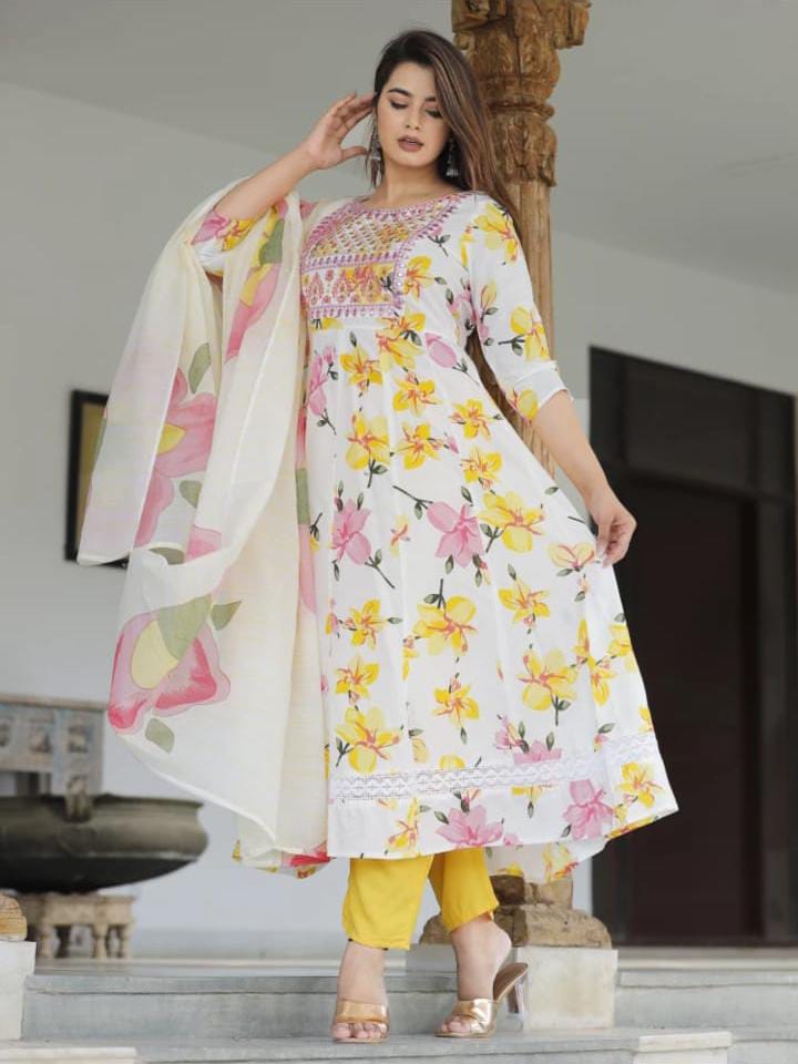 Beautiful Floral Kurti with Pant & Duppta