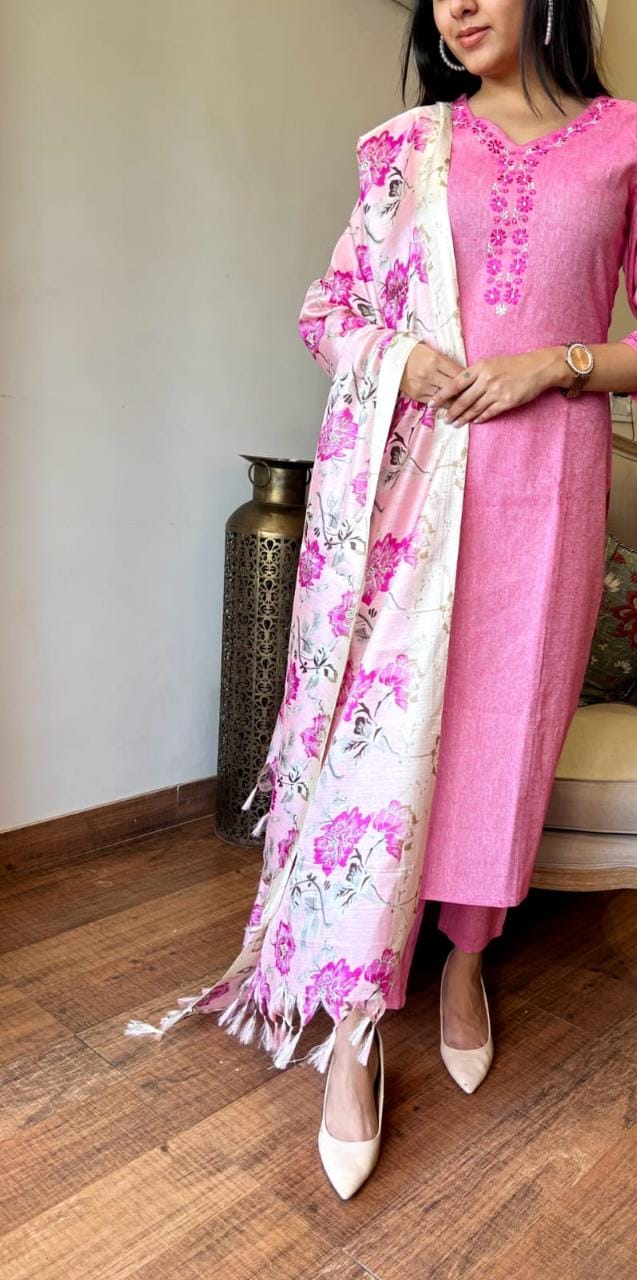 Classy pink khaadi cotton kurta with Pant and Dupatta