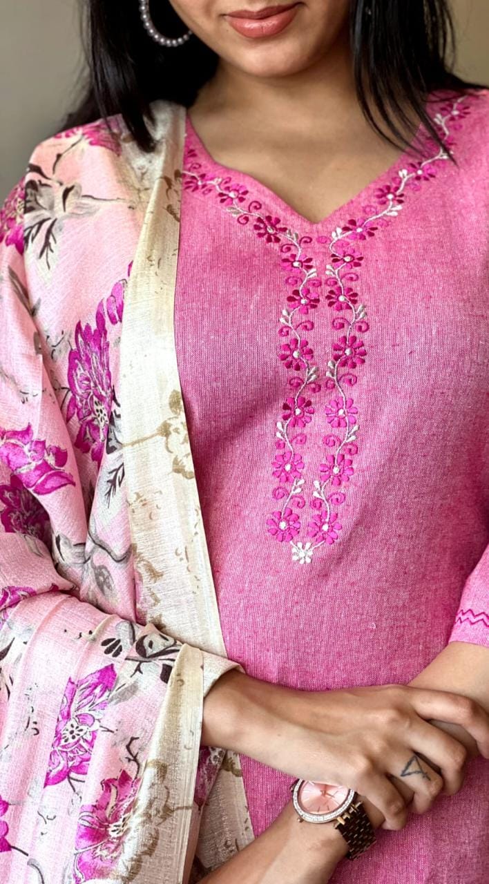 Classy pink khaadi cotton kurta with Pant and Dupatta