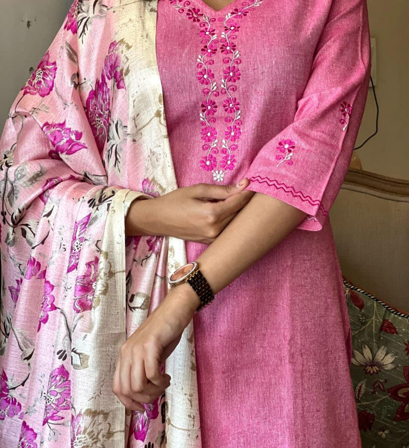 Classy pink khaadi cotton kurta with Pant and Dupatta