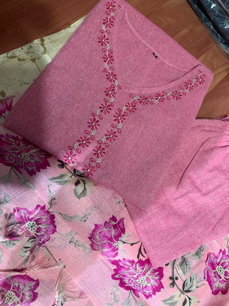 Classy pink khaadi cotton kurta with Pant and Dupatta