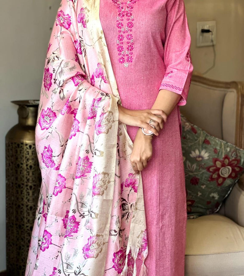 Classy pink khaadi cotton kurta with Pant and Dupatta