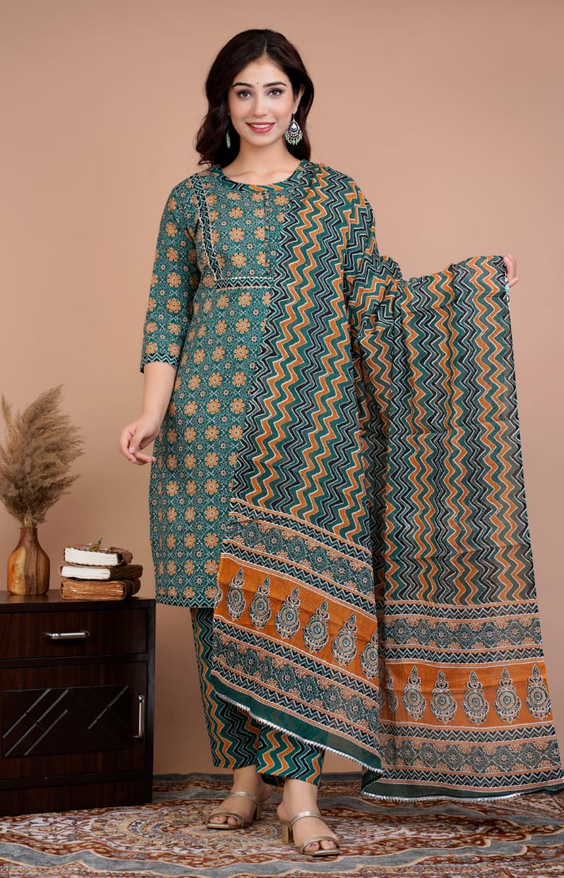 Designer Cotton Suit With Dupatta