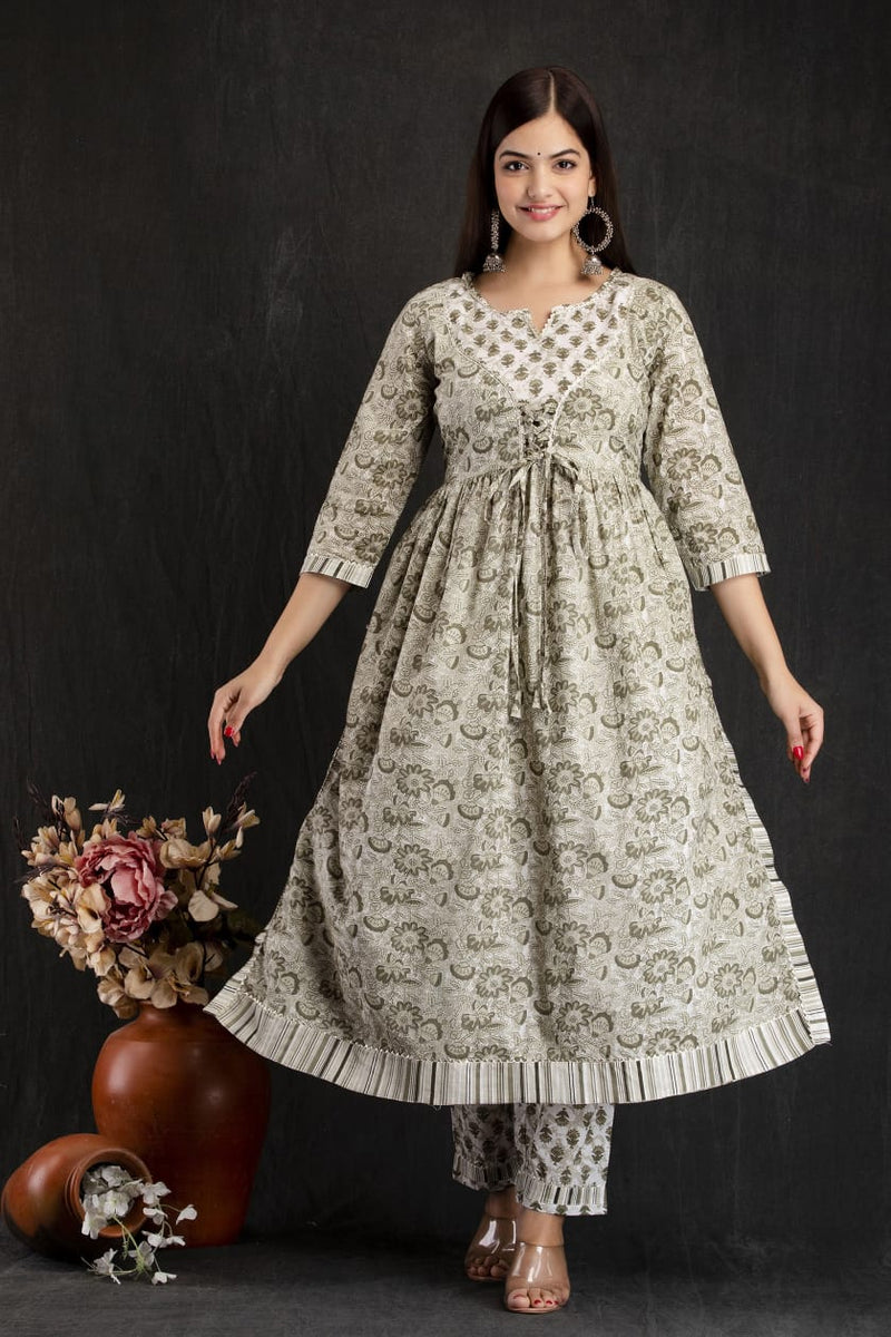 Beautiful Cotton Printed Naira cut Kurta set