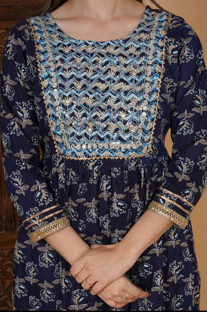 Beautiful Navy Blue Nayra Cut Kurti Set