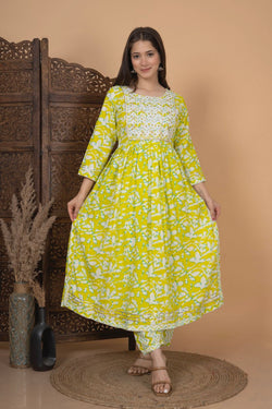 Beautiful Yellow Nayra Cut Kurti Set