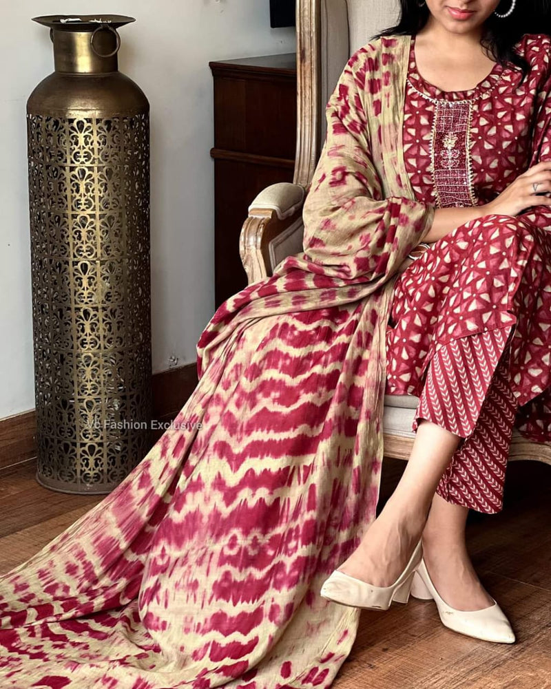 Beautiful Designer Embroidery Kurti Pant With Dupatta