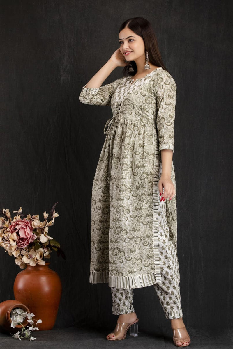 Beautiful Cotton Printed Naira cut Kurta set