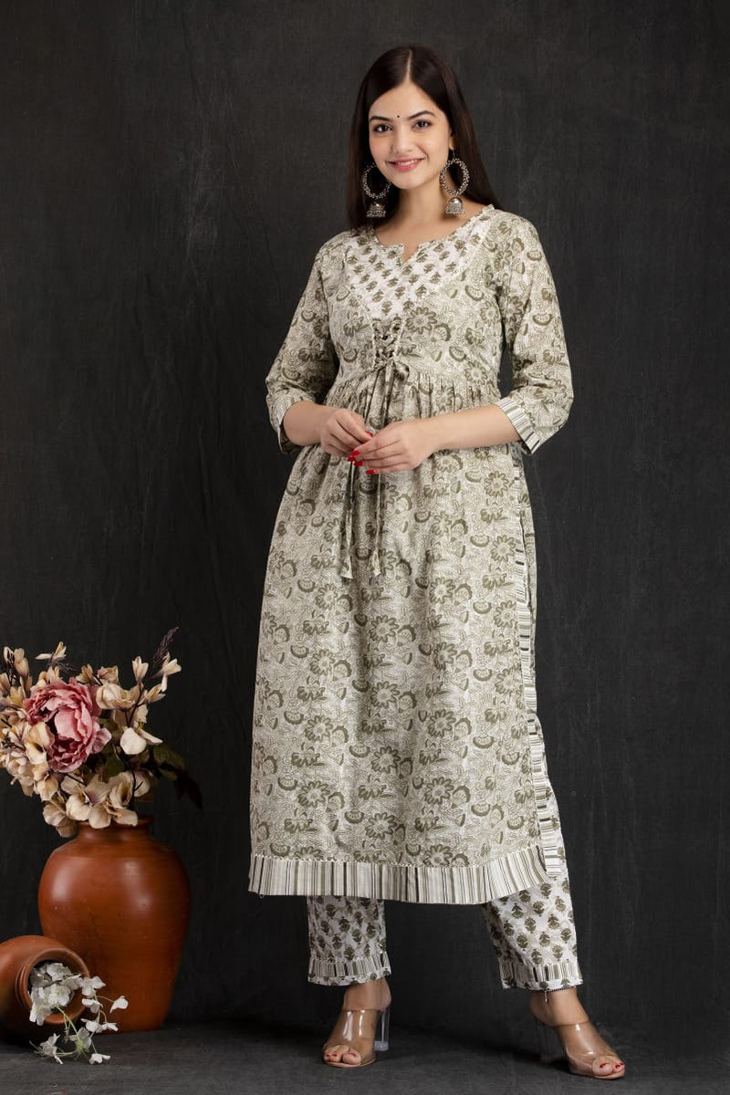 Beautiful Cotton Printed Naira cut Kurta set