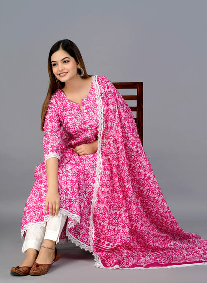 Designer Cotton Suit with Pant Dupatta