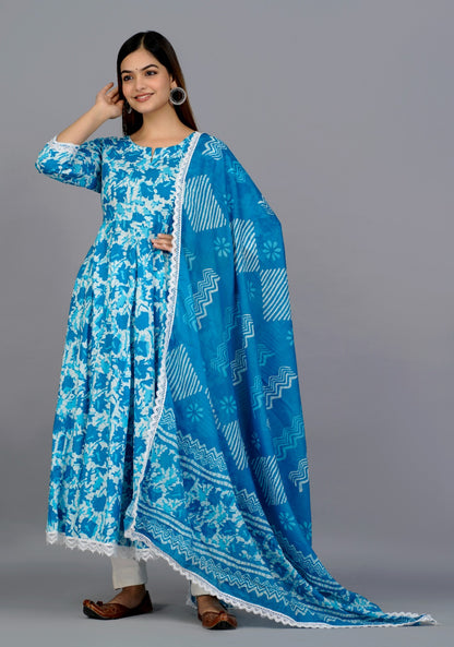 Designer Cotton Suit with Pant Dupatta