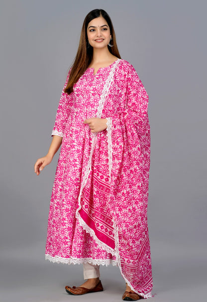 Designer Cotton Suit with Pant Dupatta