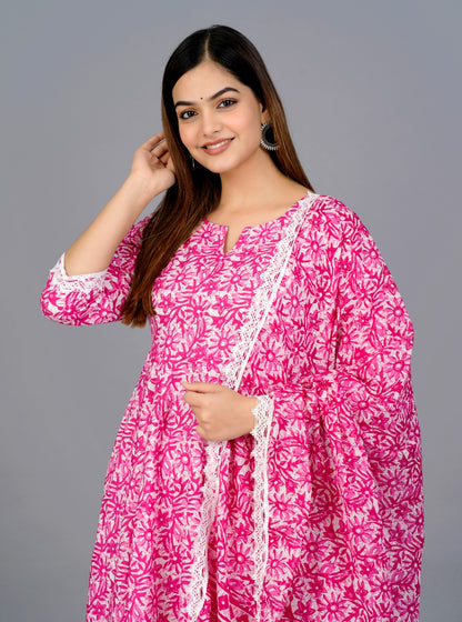 Designer Cotton Suit with Pant Dupatta