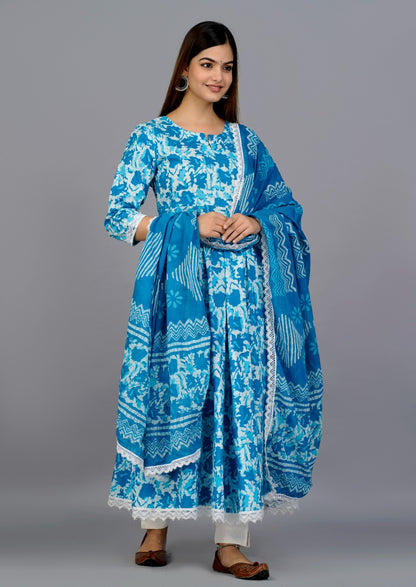 Designer Cotton Suit with Pant Dupatta