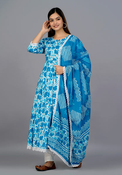 Designer Cotton Suit with Pant Dupatta