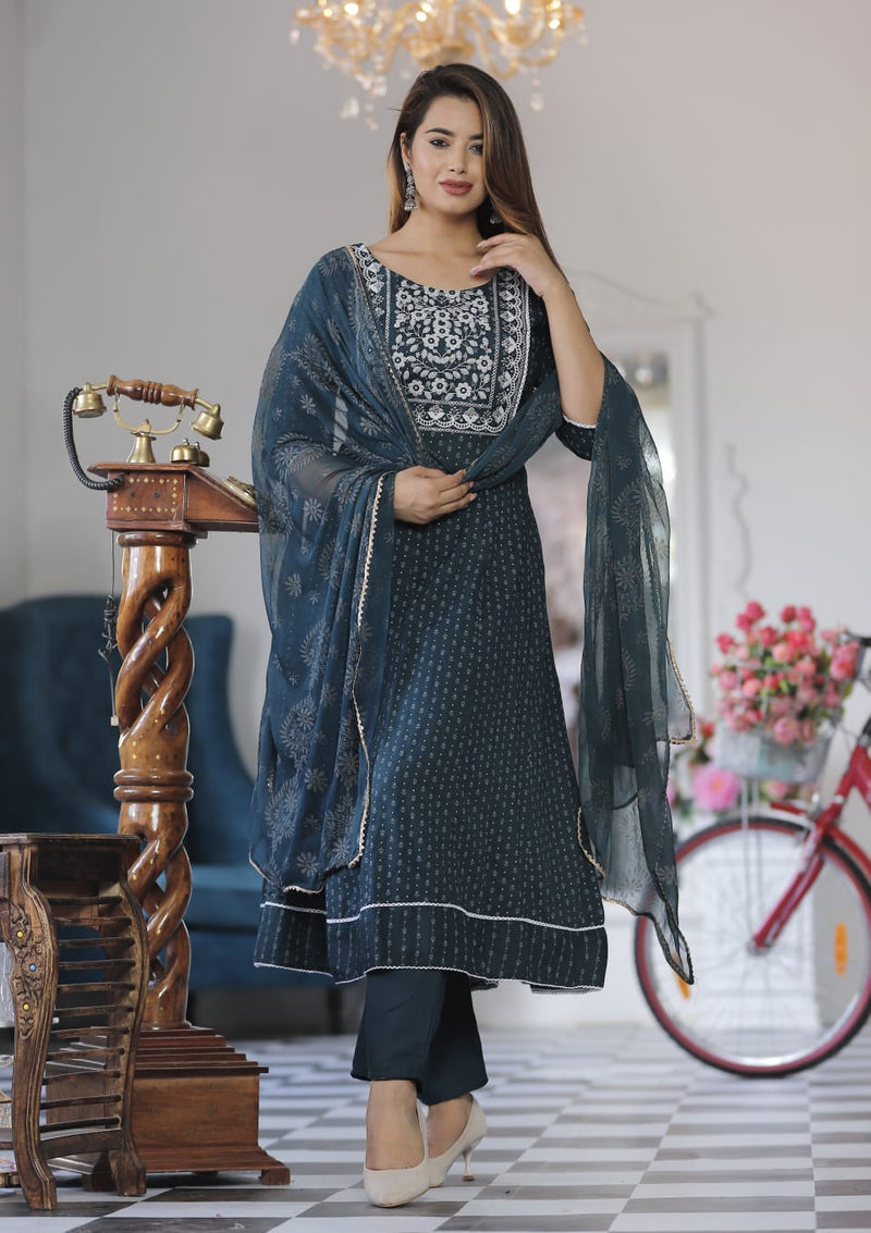 Pure Fine Riyon fabric Embrioday Kurti with dupatta