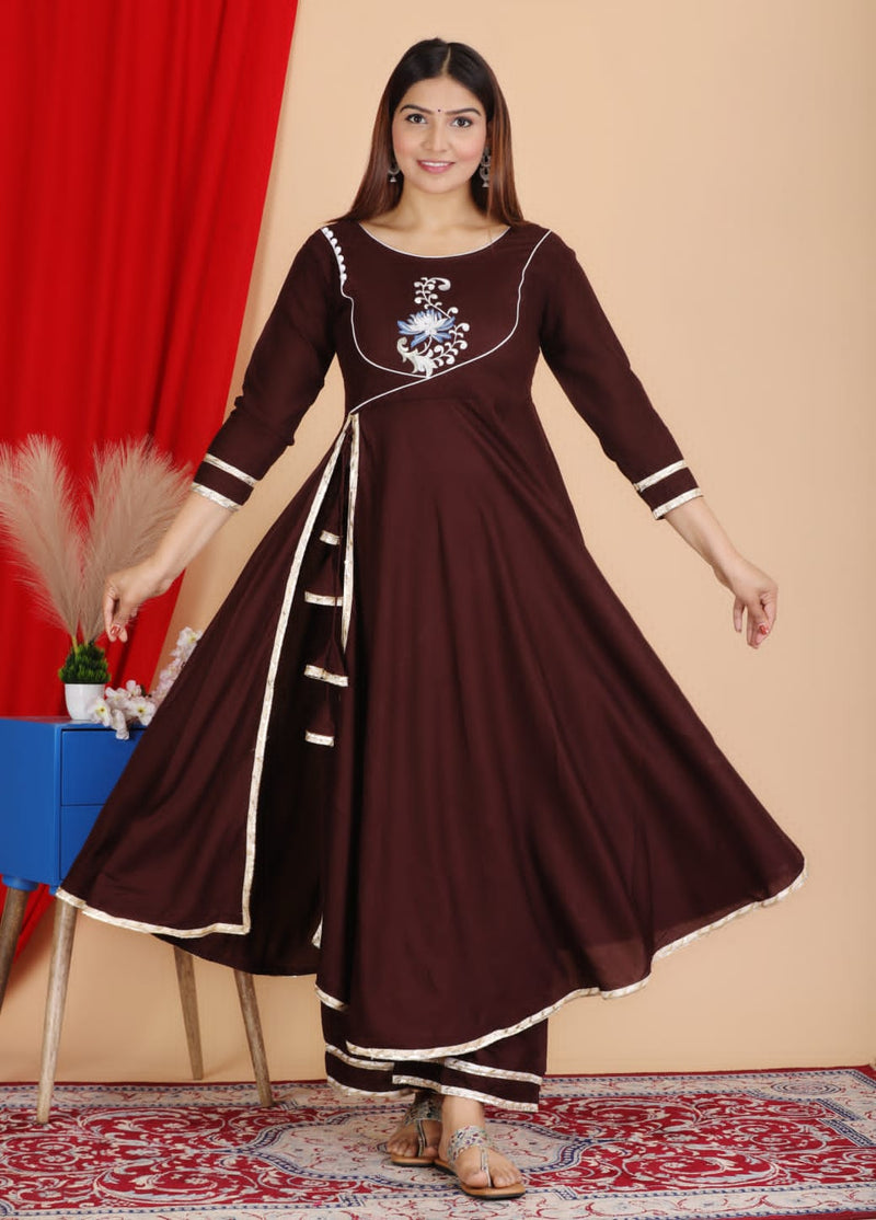 Reyon Embroidery kurti Set with deep back design