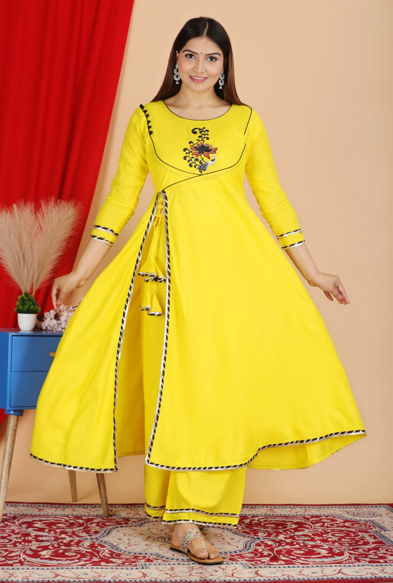 Reyon Embroidery kurti Set with deep back design