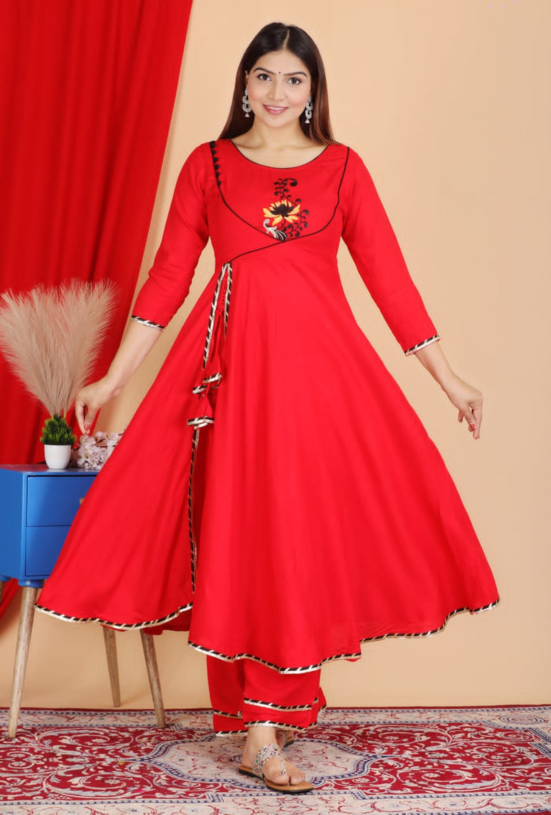 Reyon Embroidery kurti Set with deep back design