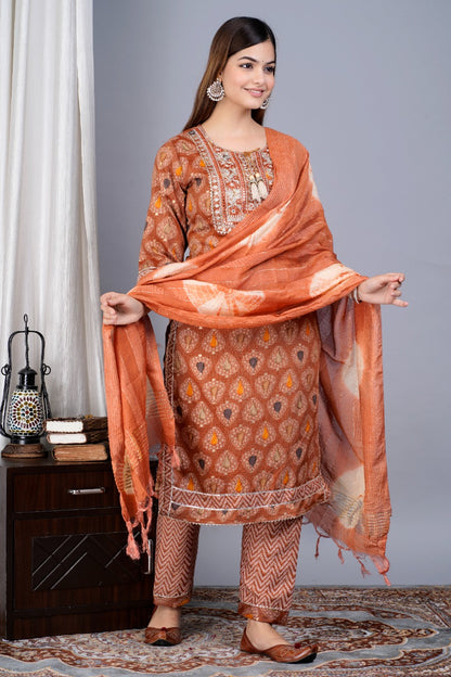 PREMIUM QUALITY STRAIGHT KURTI WITH PANT AND DUPATTA SET