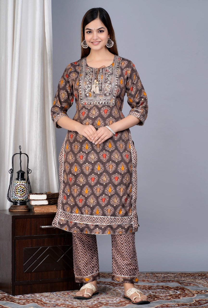 PREMIUM QUALITY STRAIGHT KURTI WITH PANT AND DUPATTA SET