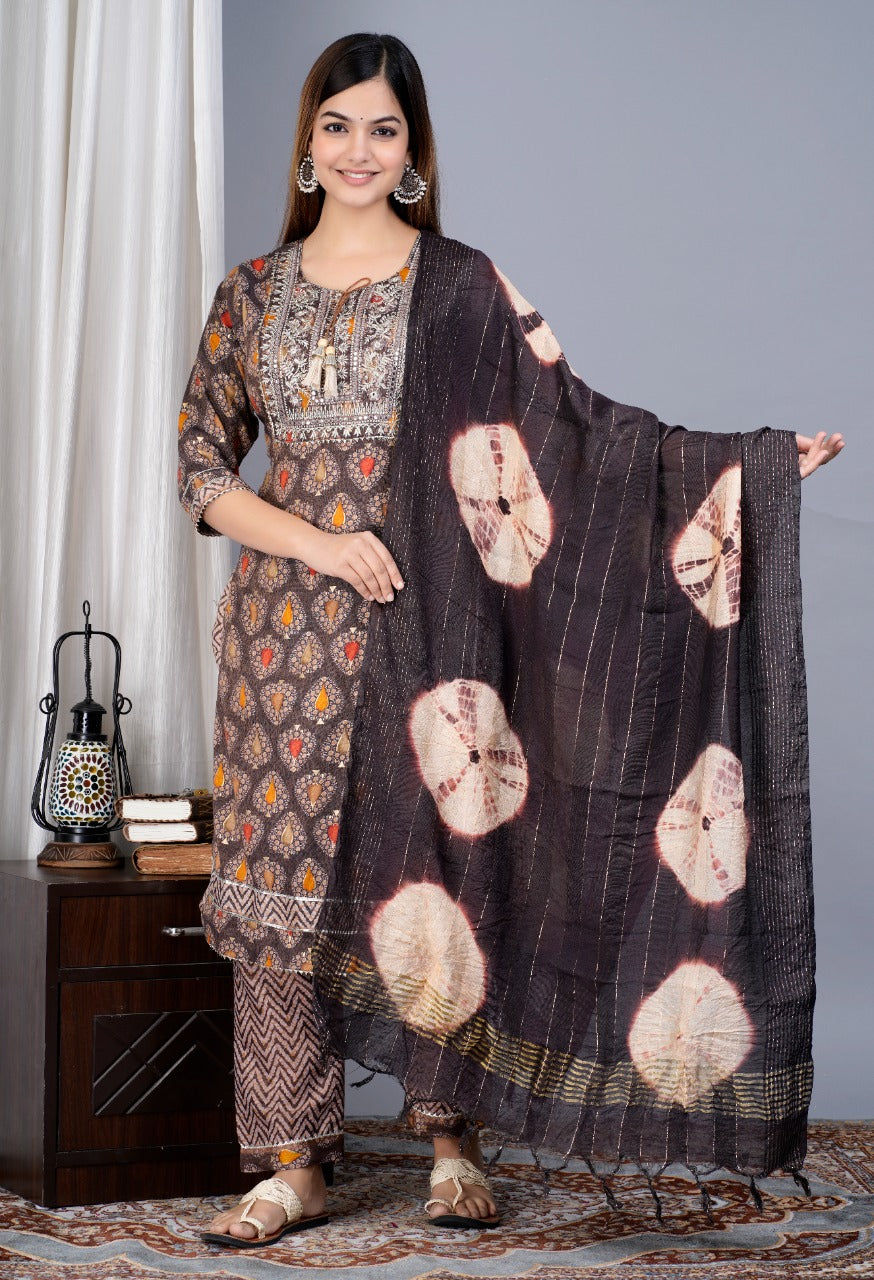 PREMIUM QUALITY STRAIGHT KURTI WITH PANT AND DUPATTA SET