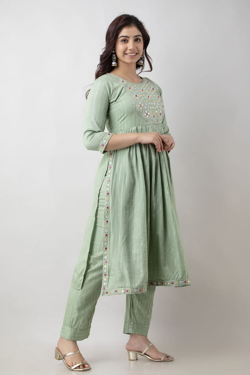 BEAUTIFUL LUREX RAYON SLUB  KURTI WITH PANT AND DUPATTA SET