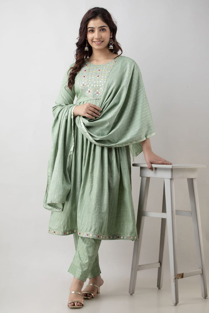 BEAUTIFUL LUREX RAYON SLUB  KURTI WITH PANT AND DUPATTA SET