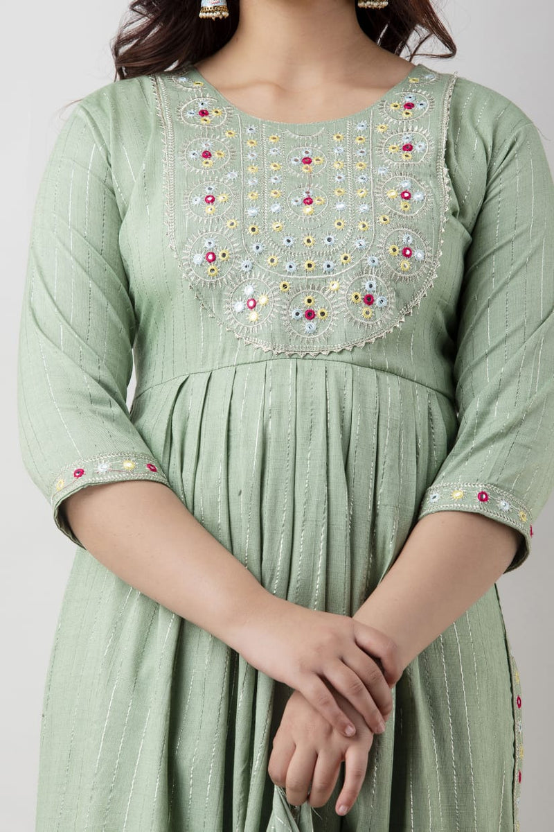 BEAUTIFUL LUREX RAYON SLUB  KURTI WITH PANT AND DUPATTA SET