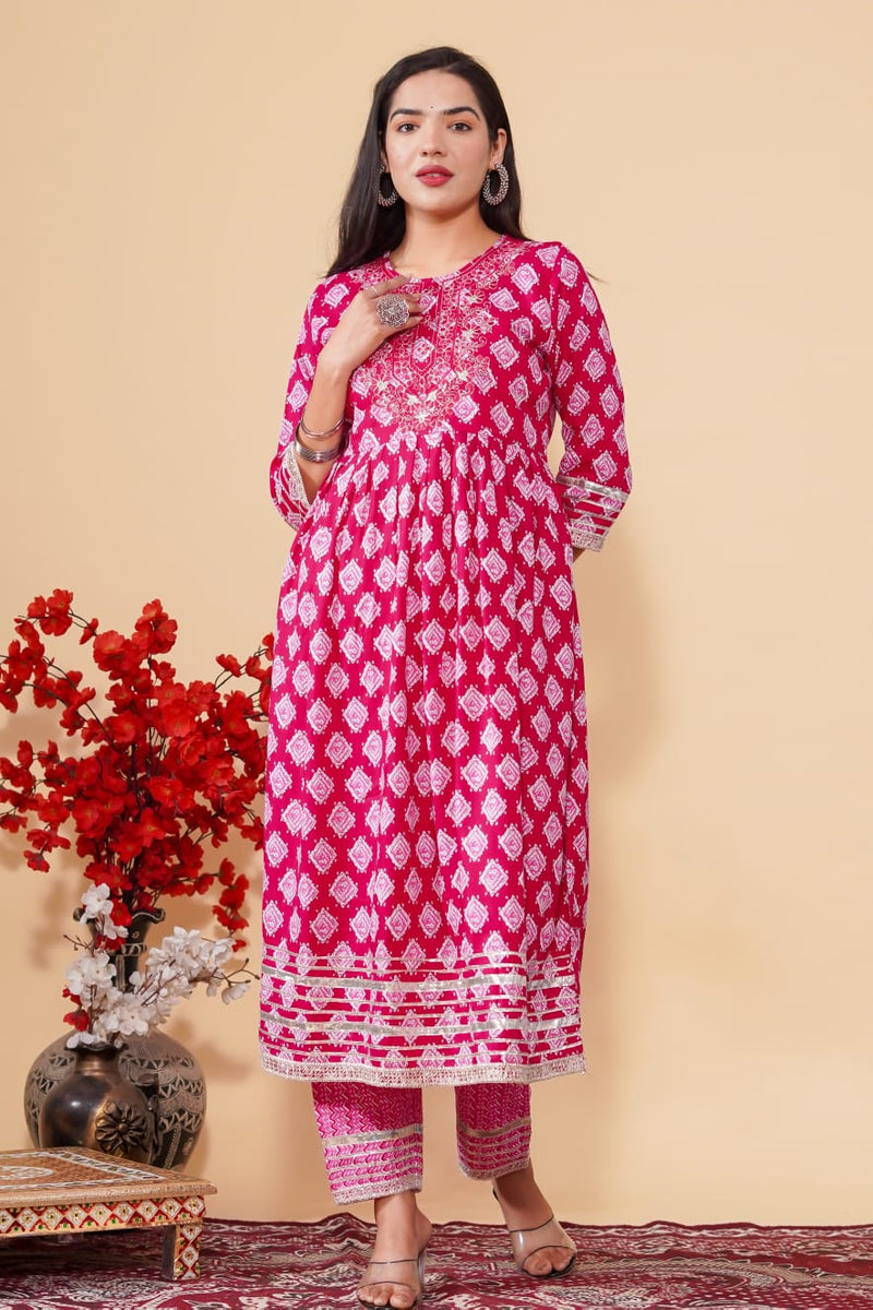 NAIRA CUT KURTI SET WITH EMBROIDERY WORK