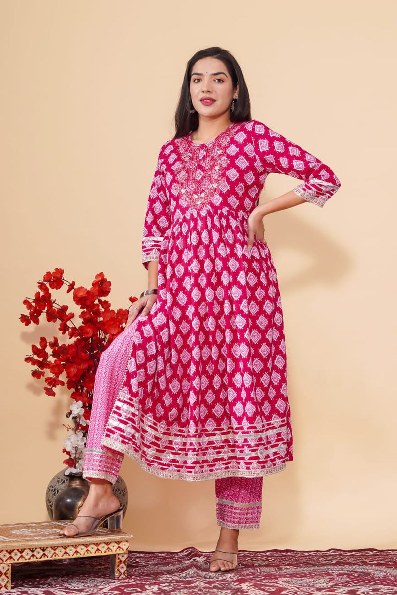 NAIRA CUT KURTI SET WITH EMBROIDERY WORK