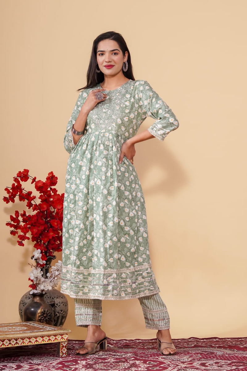 NAIRA CUT KURTI SET WITH EMBROIDERY WORK