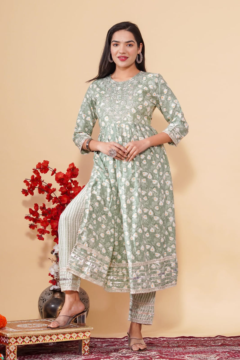 NAIRA CUT KURTI SET WITH EMBROIDERY WORK