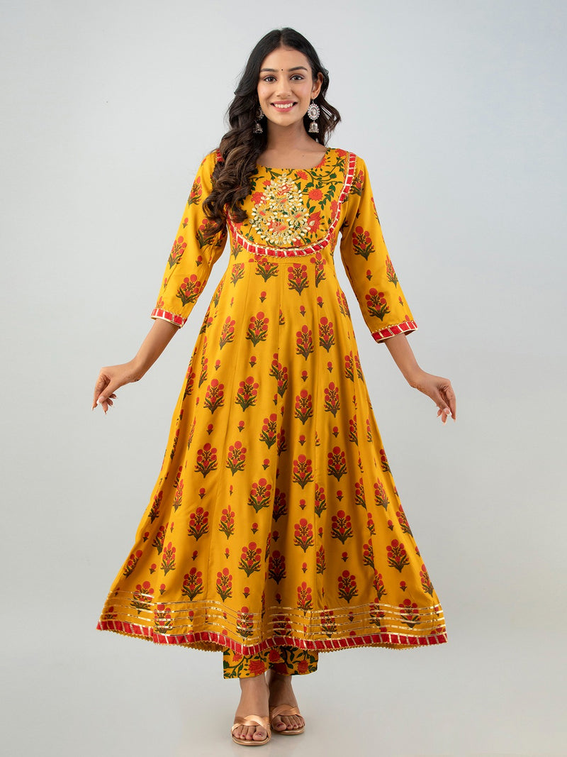 Beautiful Yellow Embroidery Long gown