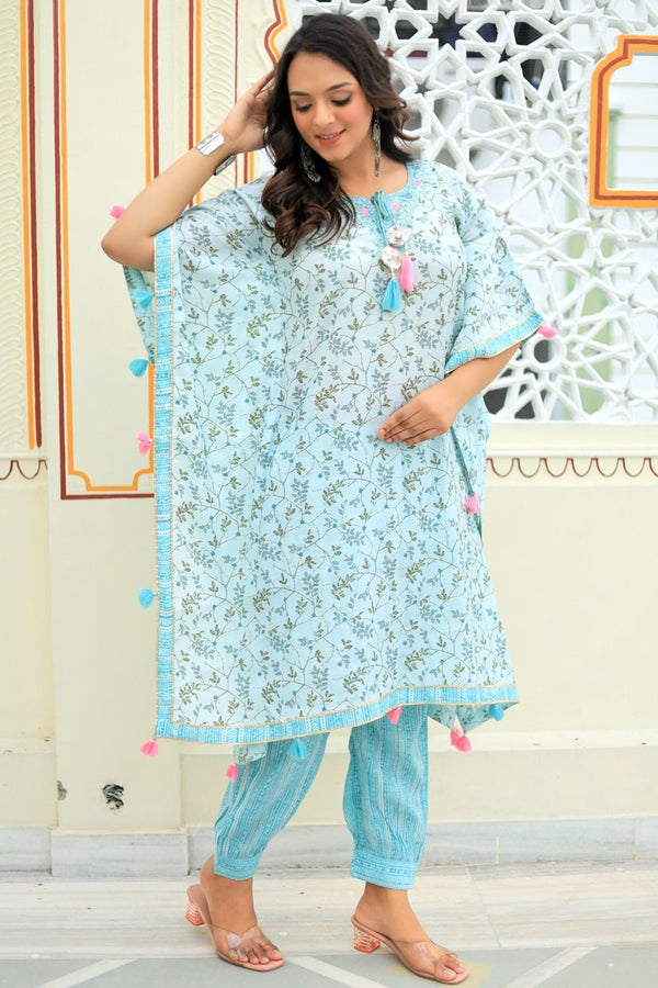 Beautiful Muslin fabric Embroidery kaftan with gotta less