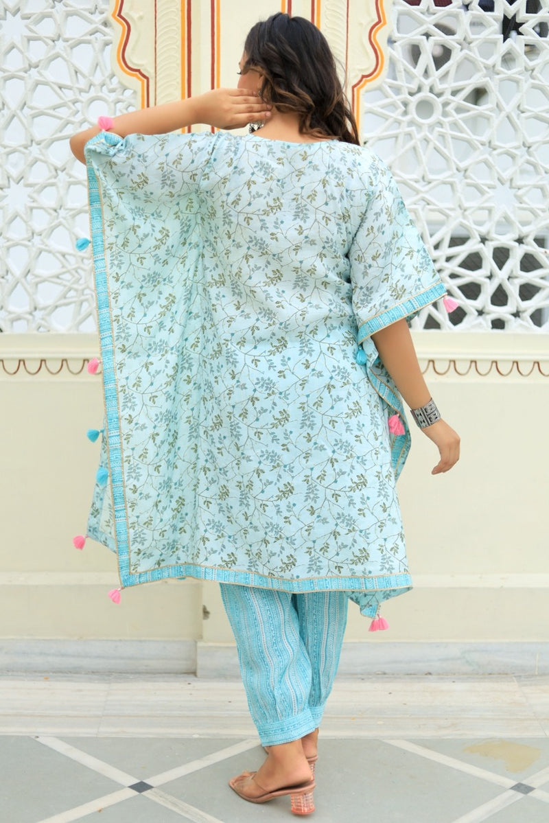 Beautiful Muslin fabric Embroidery kaftan with gotta less