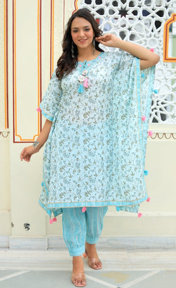 Beautiful Muslin fabric Embroidery kaftan with gotta less