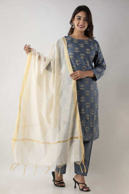 Beautiful Gold print Kurti With Dupatta