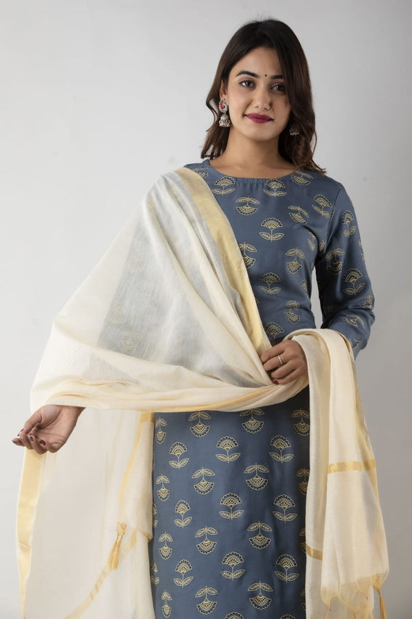 Beautiful Gold print Kurti With Dupatta