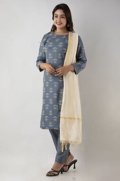 Beautiful Gold print Kurti With Dupatta