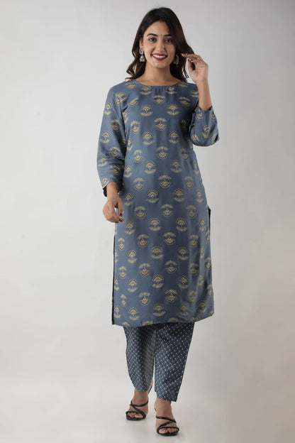 Beautiful Gold print Kurti With Dupatta