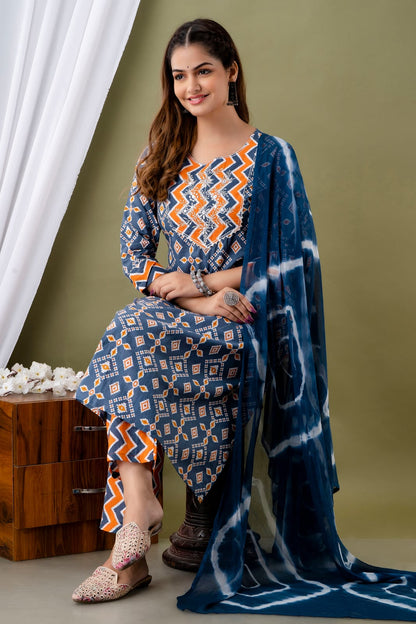 Premium Printed Zari Embroidery Kurti With Dupatta