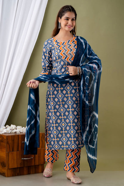 Premium Printed Zari Embroidery Kurti With Dupatta