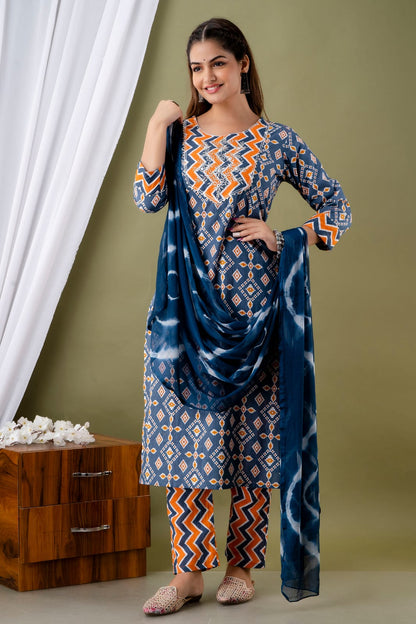 Premium Printed Zari Embroidery Kurti With Dupatta